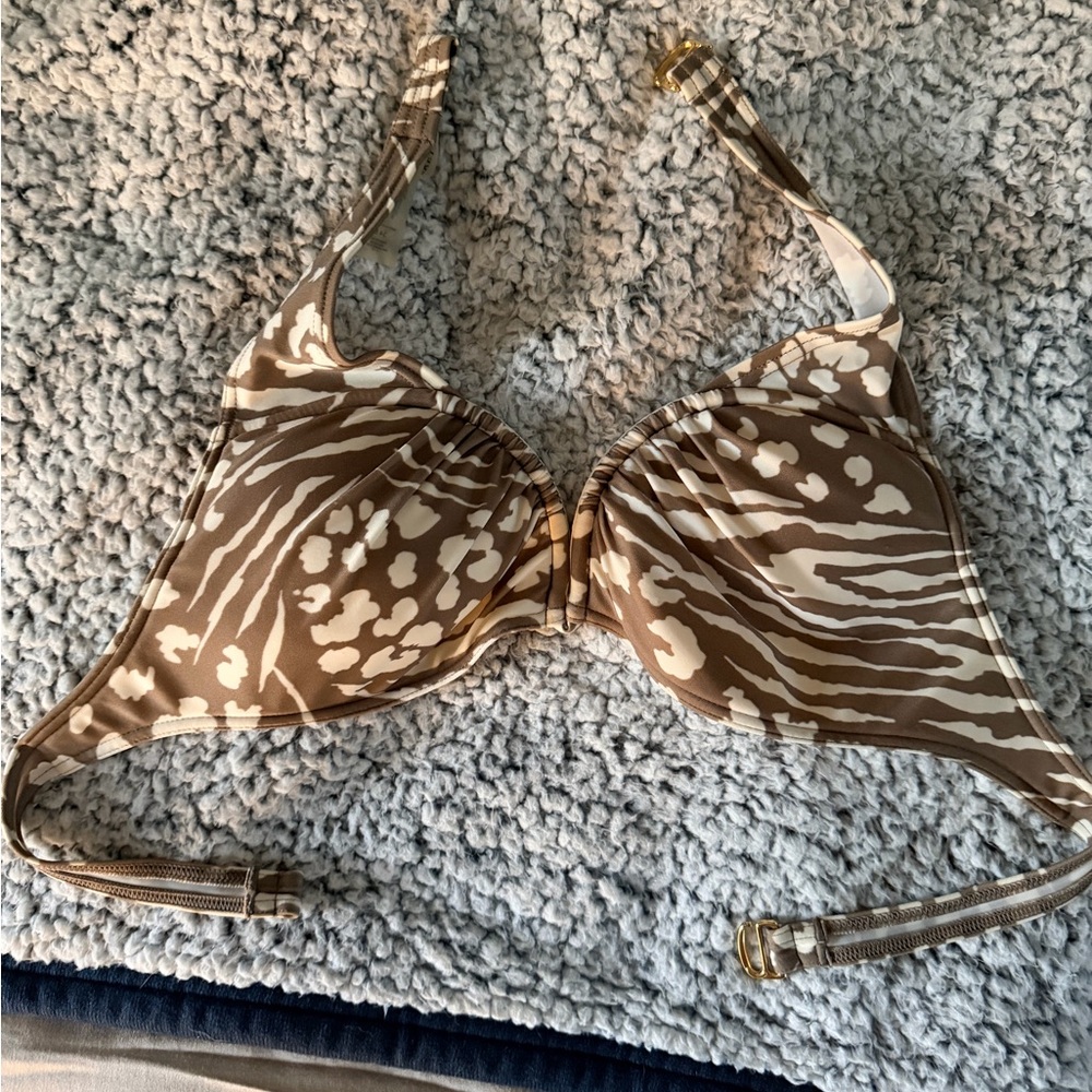 Victoria's Secret Cream and Brown Bikini Top 34b